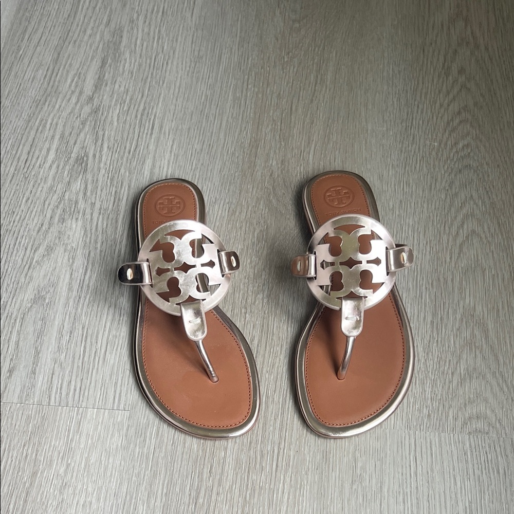 Tory Burch Silver and Tan Sandals